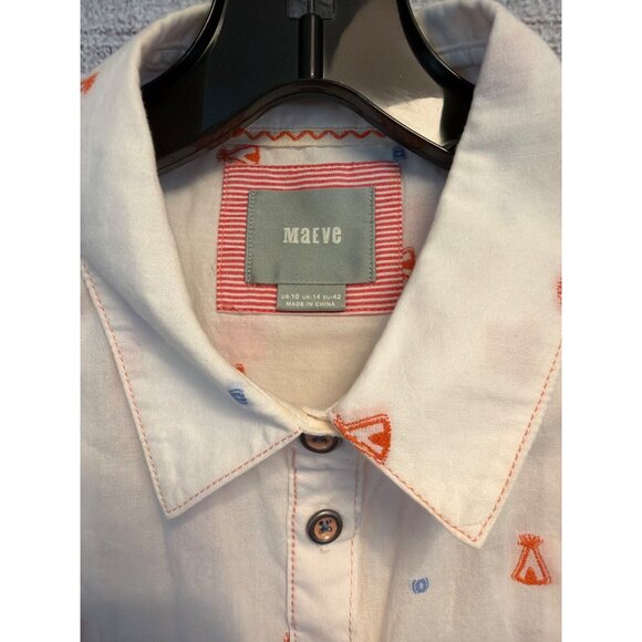 Anthropologie Maeve Miette Teepee Embroidered Button-down Shirt Size 10 - Picture 2 of 3